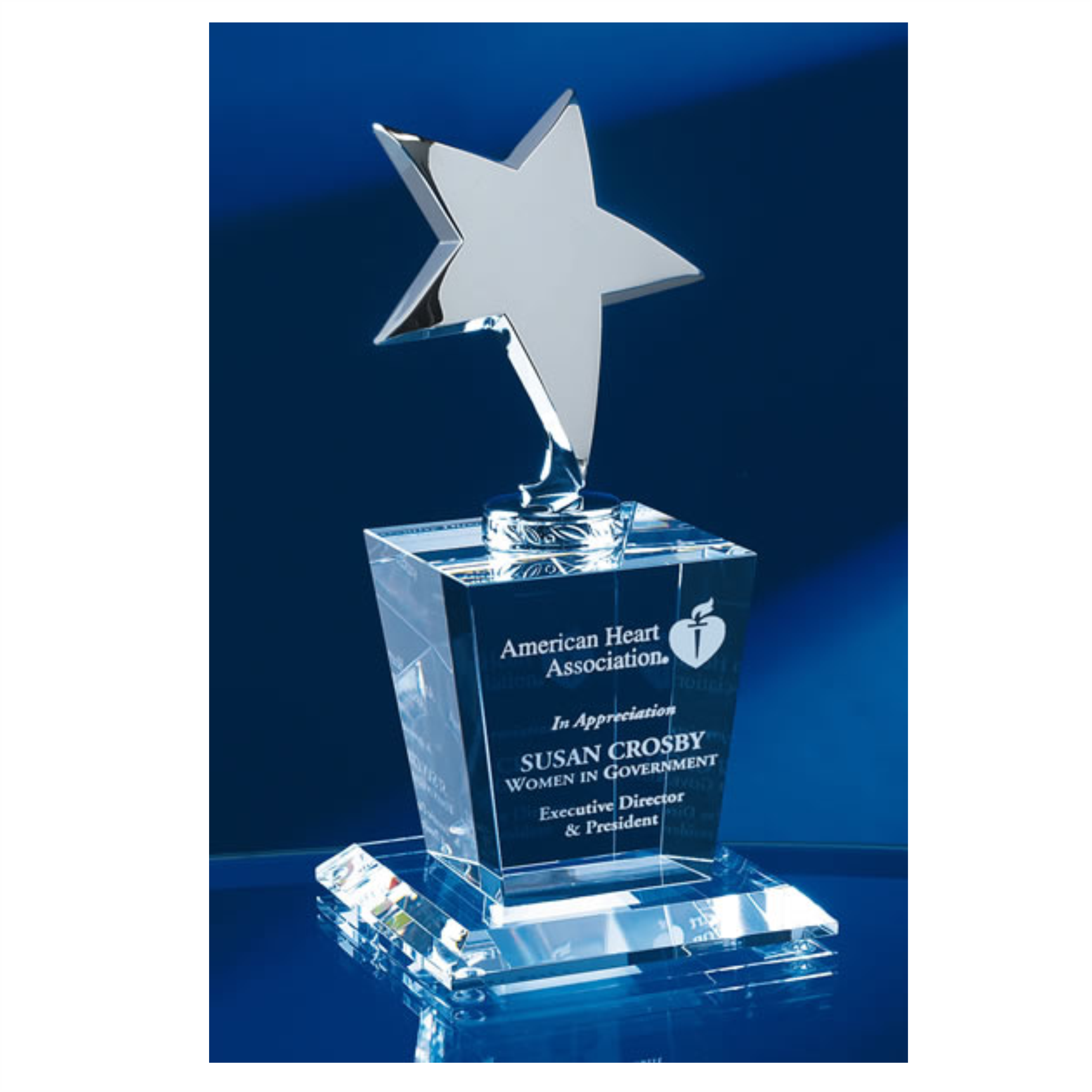 Optic Crystal Base With Silver Metal Star Trophy