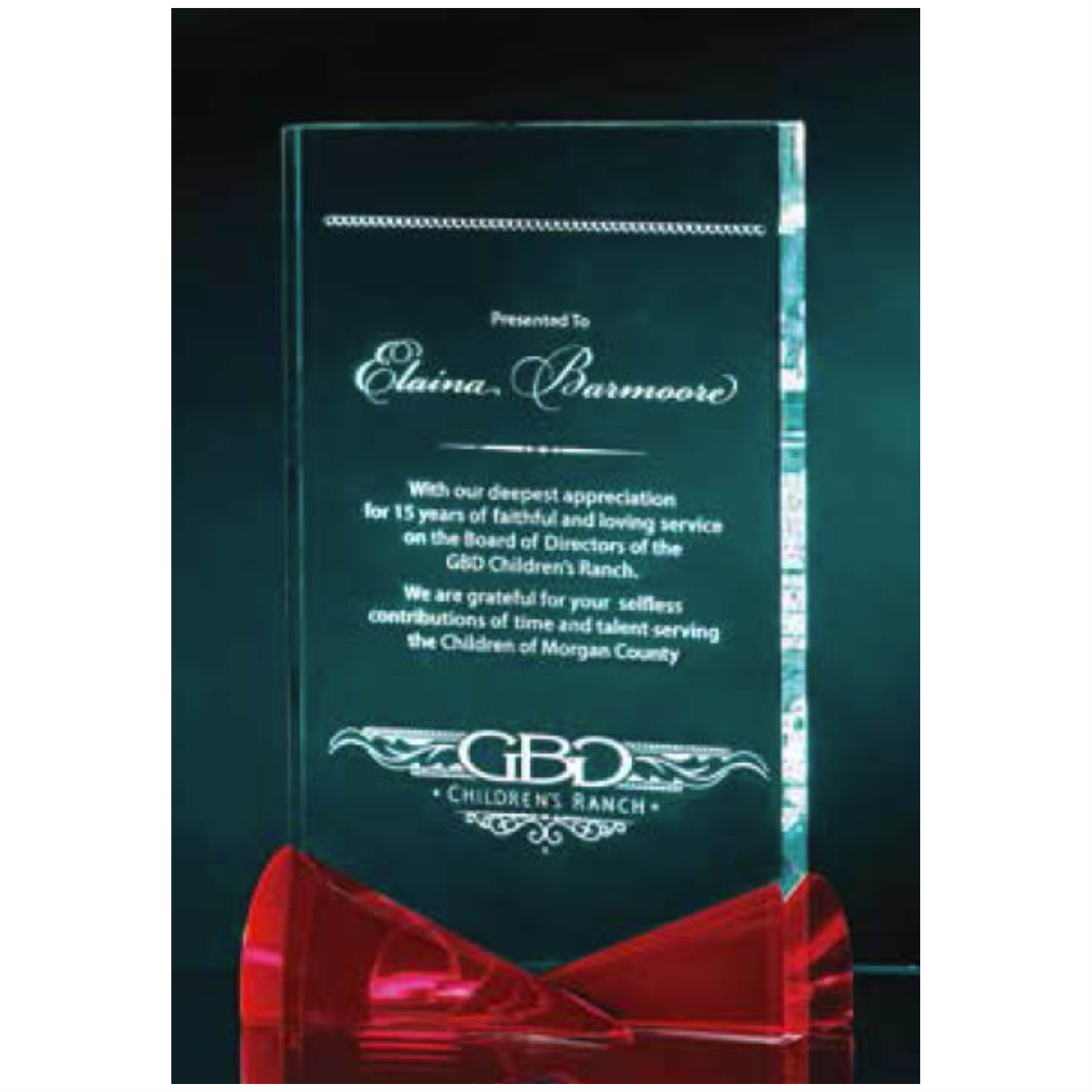 Clear Crystal Award With Red Bow-Tie Accents