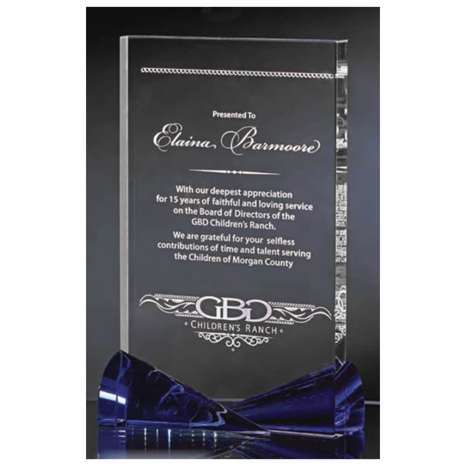 Clear Crystal Award With Bow-Tie Blue Accents