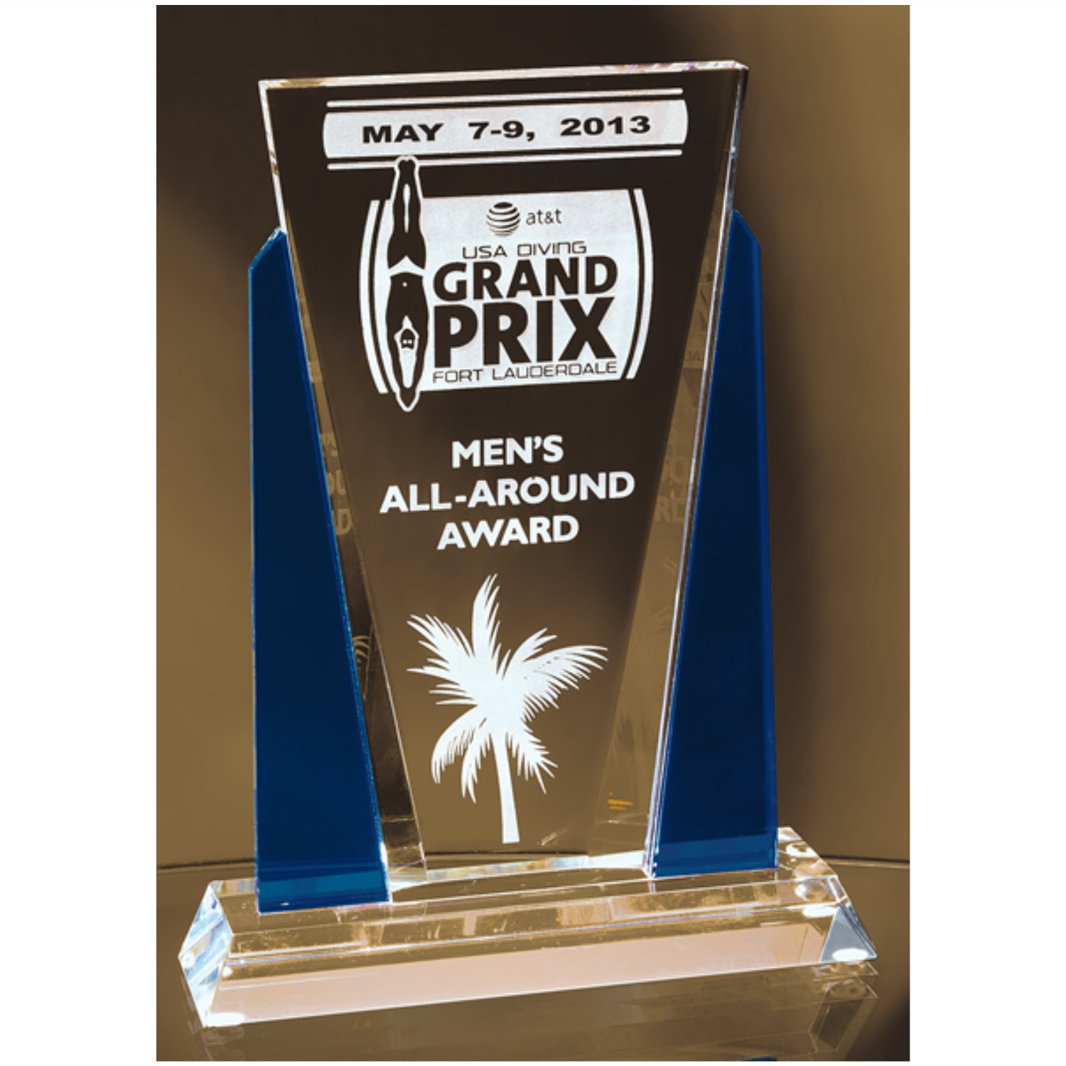 Crystal Award With Blue Side Panels