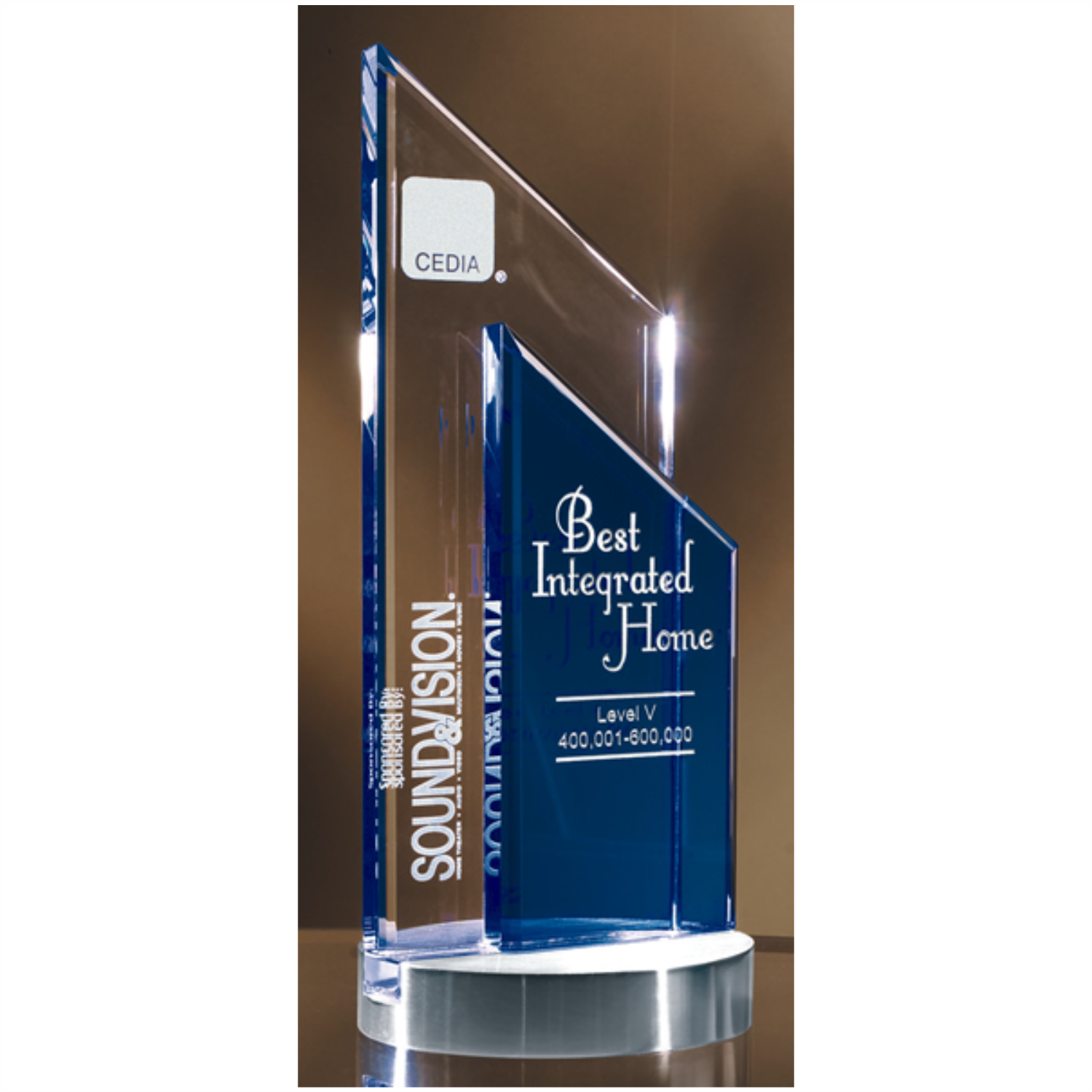 Crystal With Clear And Blue Double Peak Award