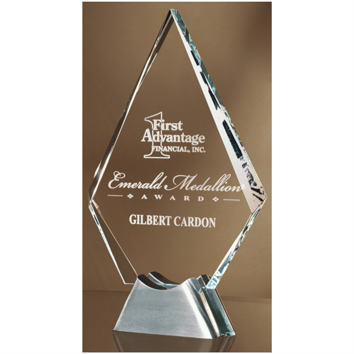 AA Crystal Diamond Award On Satin Silver Base