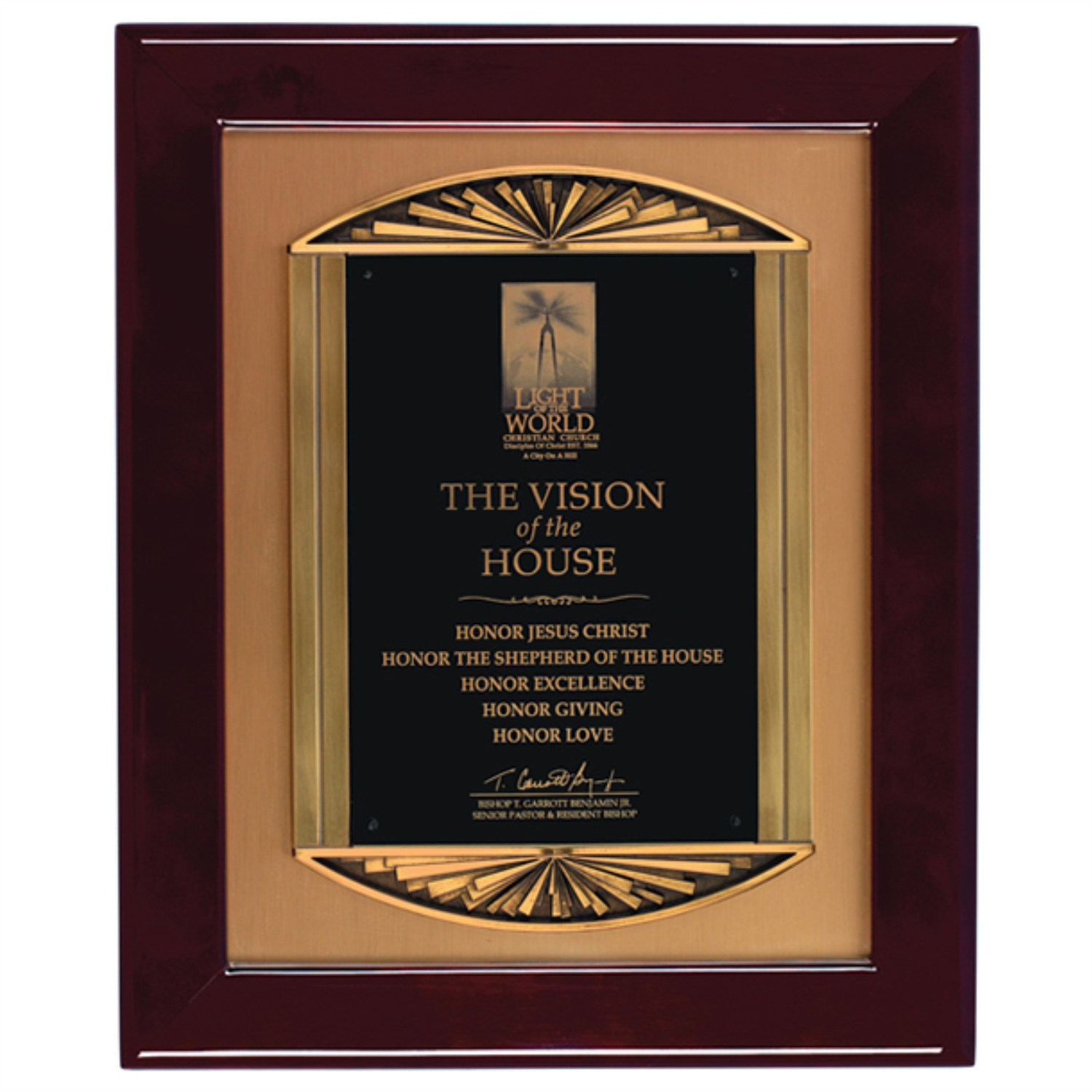Rosewood Piano Finish Plaque With Cast Metal Frame (P4139)