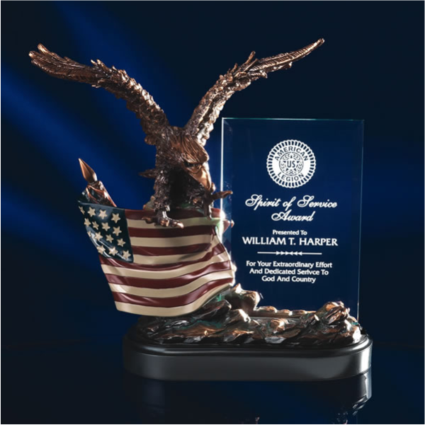 Bronze Eagle and Flag with Crystal Panel