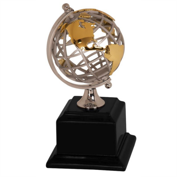 Silver And Gold Globe On Black Base (EX003)