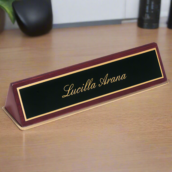 Rosewood Piano Finish Desk Wedge Name plate