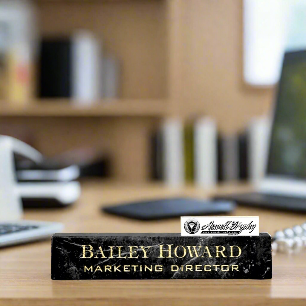 Marble Desk Wedge With Business Card Holder Desk name plate