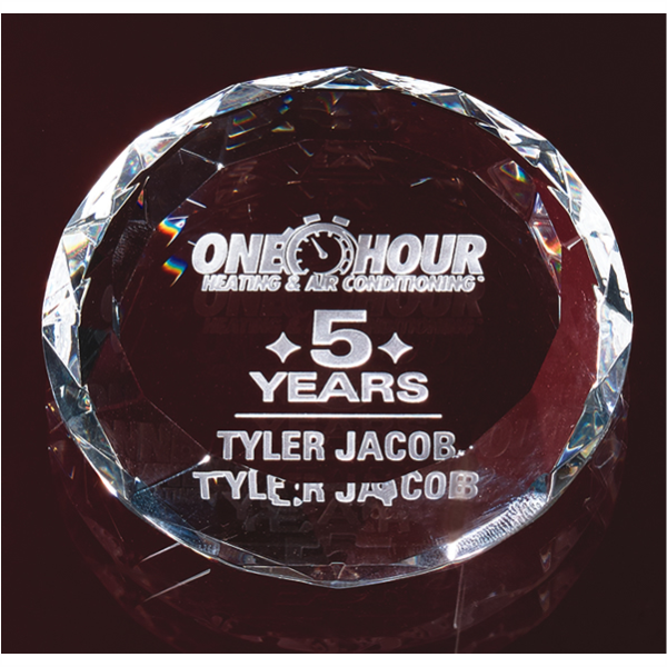 Crystal 3 1/8" Round Multi-Faceted Paperweight