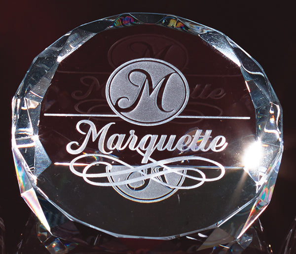 Crystal Round Paperweight with Slant front