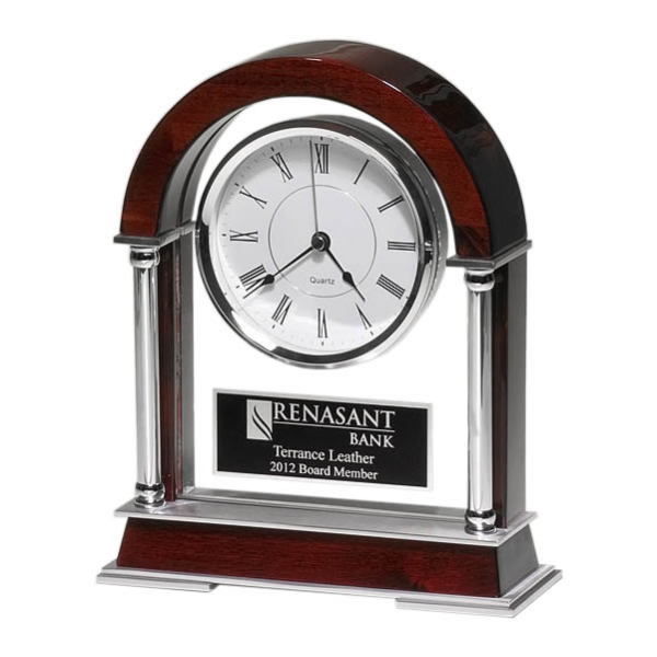Rosewood And Silver Arched Mantle Clock (BC879)