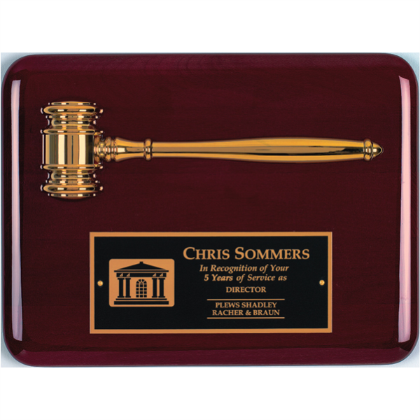Gavel With Piano Finish Plaque (PG3751)