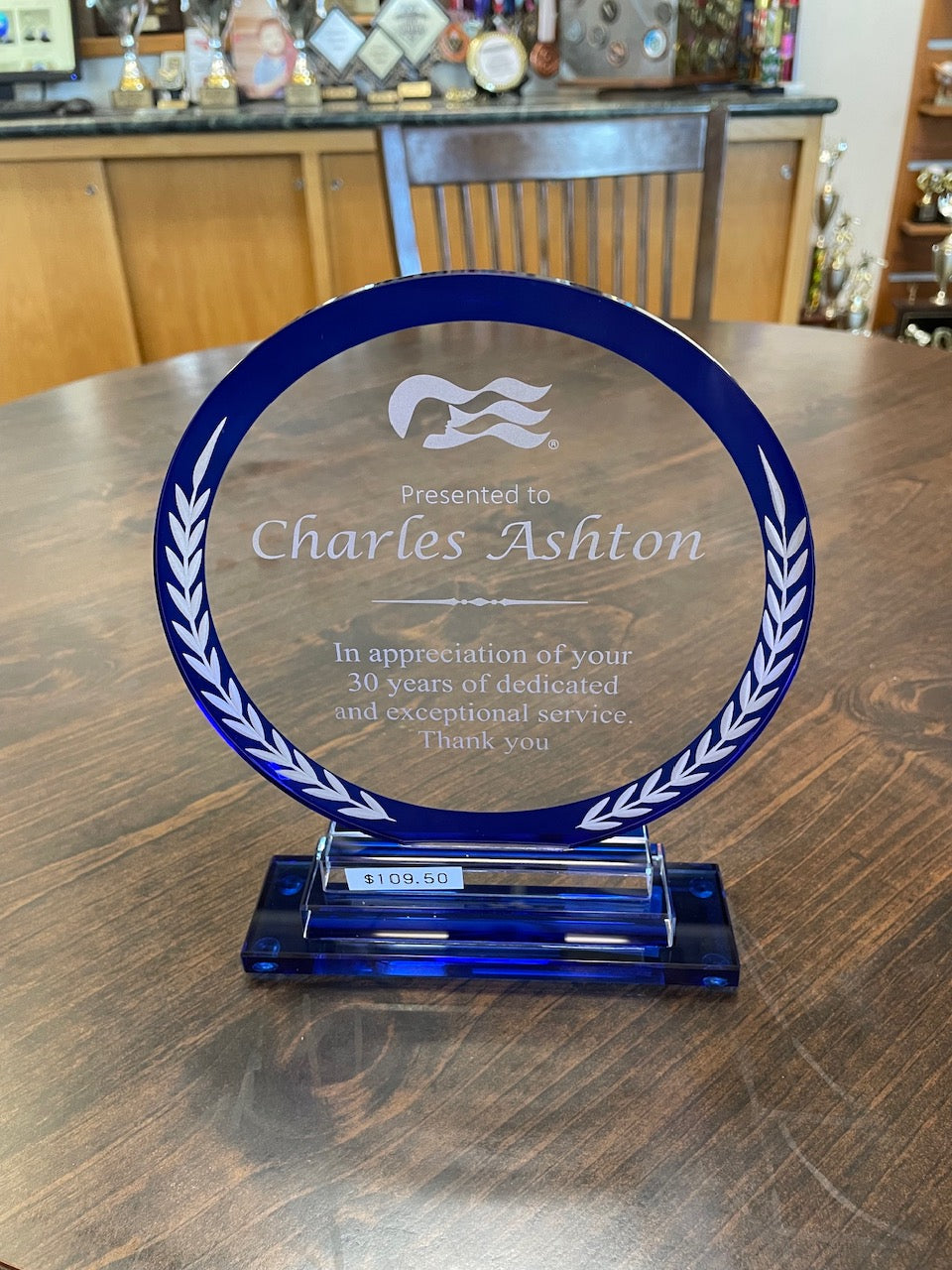 Blue Clear Crystal Circle Award