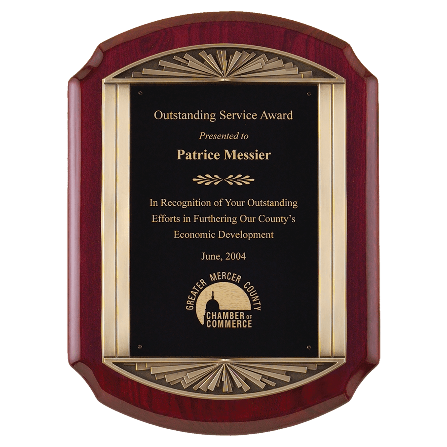 Scalloped Rosewood Piano Finish Plaque With Cast Metal Frame