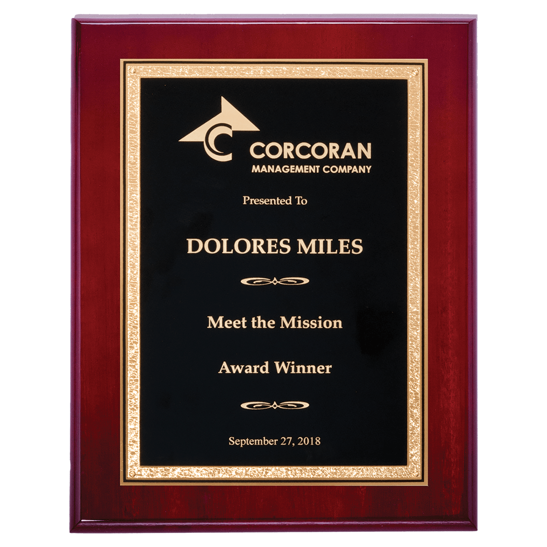 Rosewood Piano Finish Plaque with Florentine Border Plate