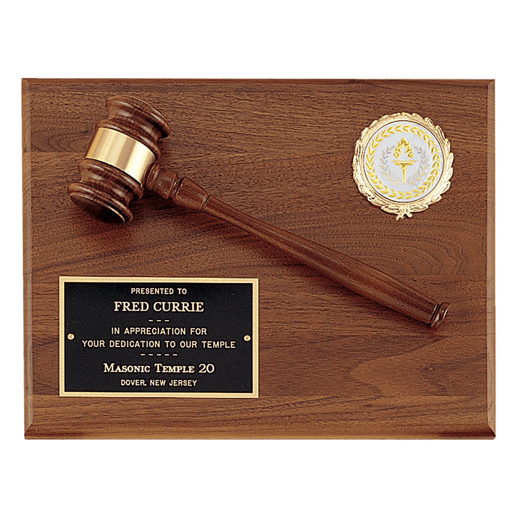 Solid Walnut Gavel Plaque