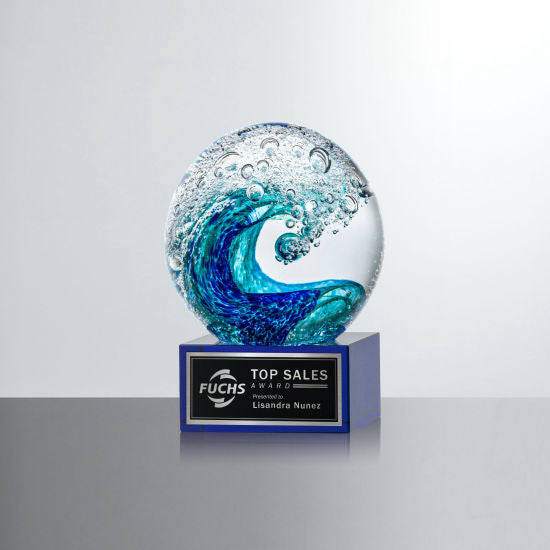 Surfside Art glass Award on Blue Glass Base