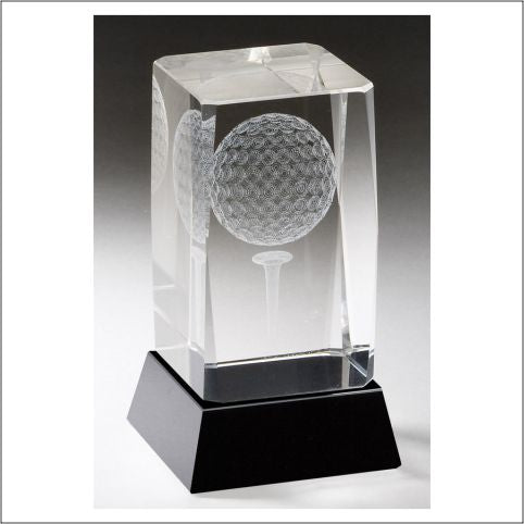 Golf Ball/Tee 3D Lasered Crystal Award on Black Base