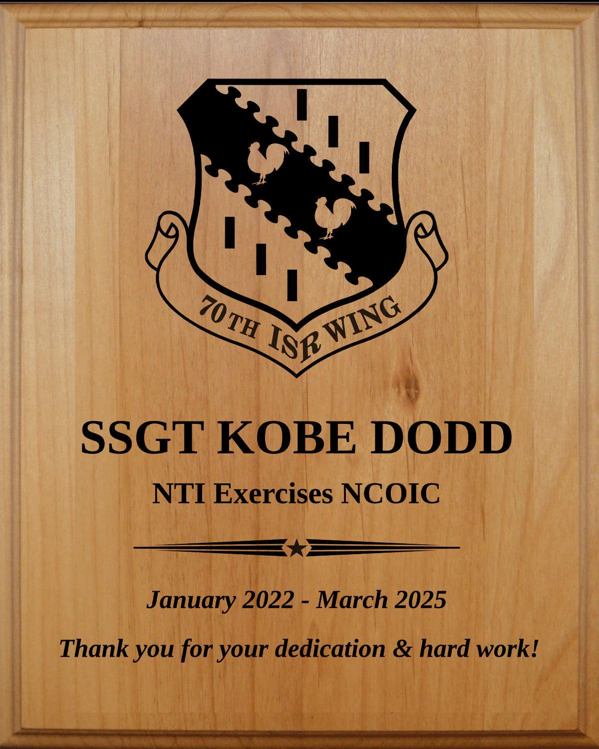 Solid Red Alder Plaque Laser engraved