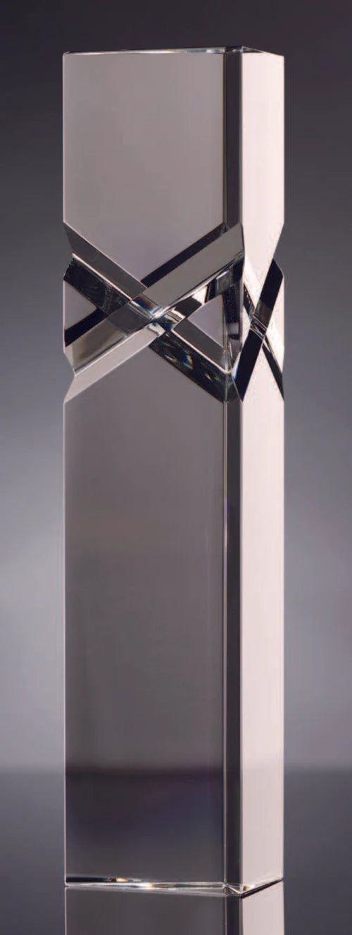 3 sided Carved Crystal Tower Award