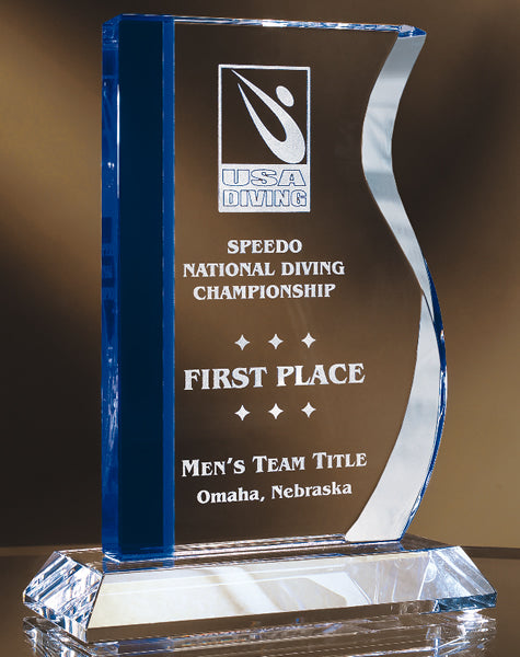 Blue Stripe Wave Crystal Award