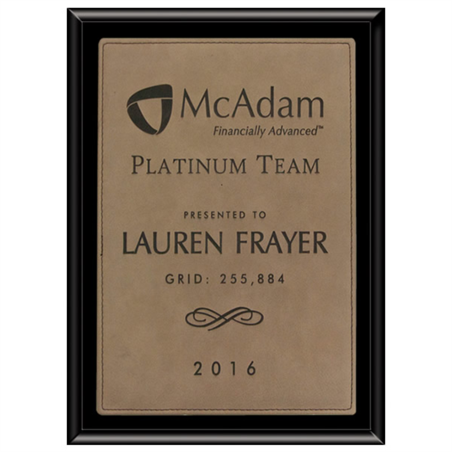 Ebony Laminate Plaque With Light Brown Leatherette Plate