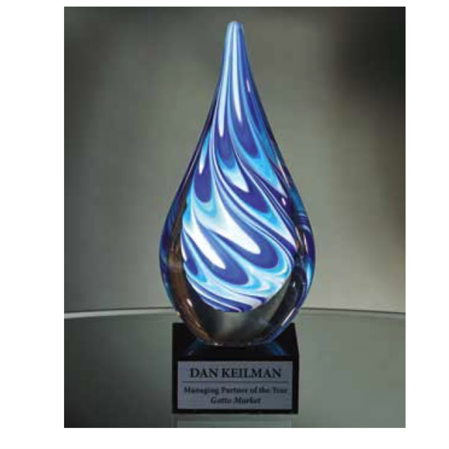 Blue/White Teardrop On Black Glass Base (2177)