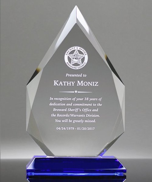 Diamond Crystal award on blue base