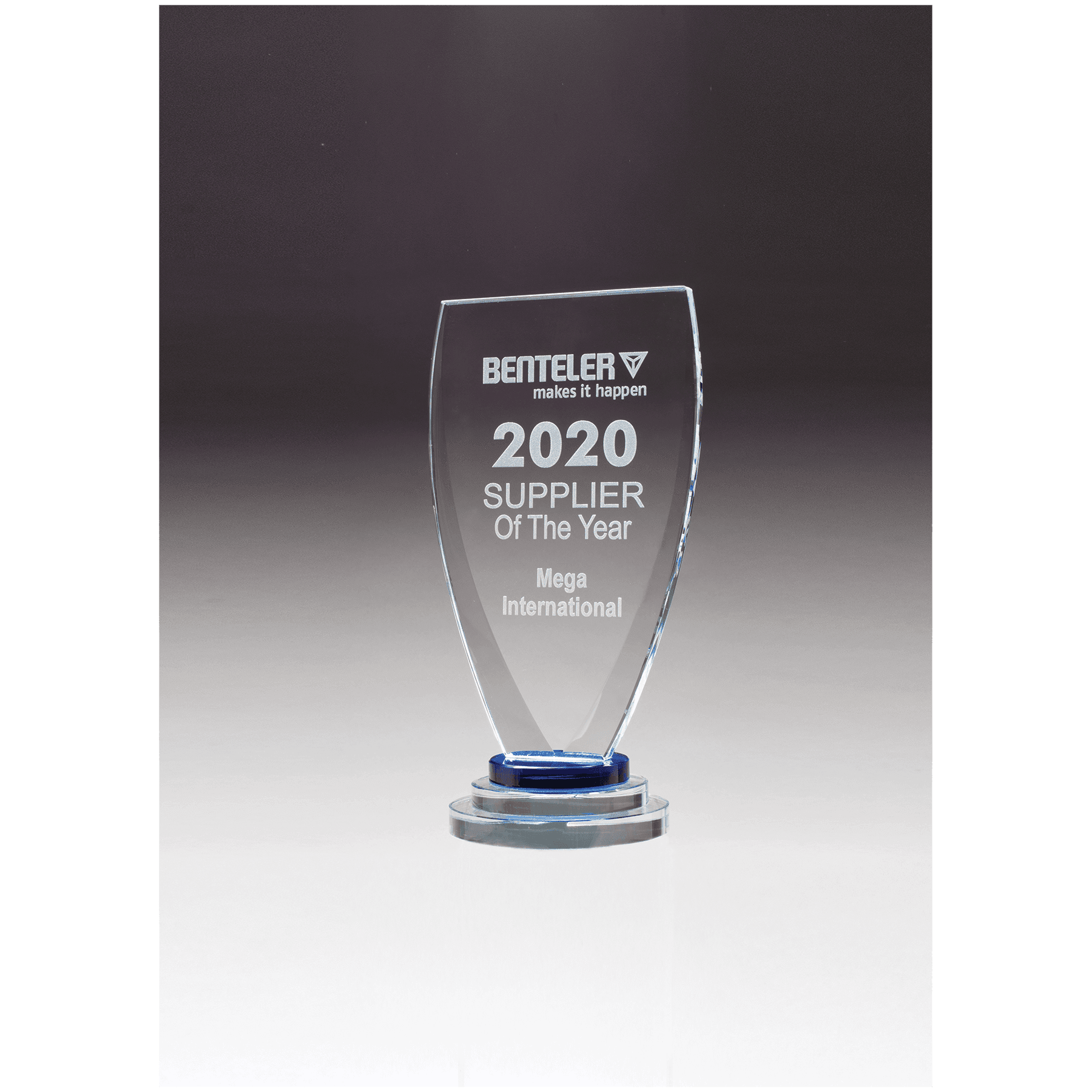 Chalice sapphire glass award Blue and Clear pedestal base