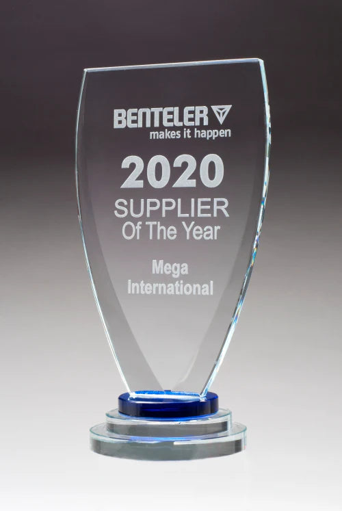 Chalice sapphire glass award Blue and Clear pedestal base