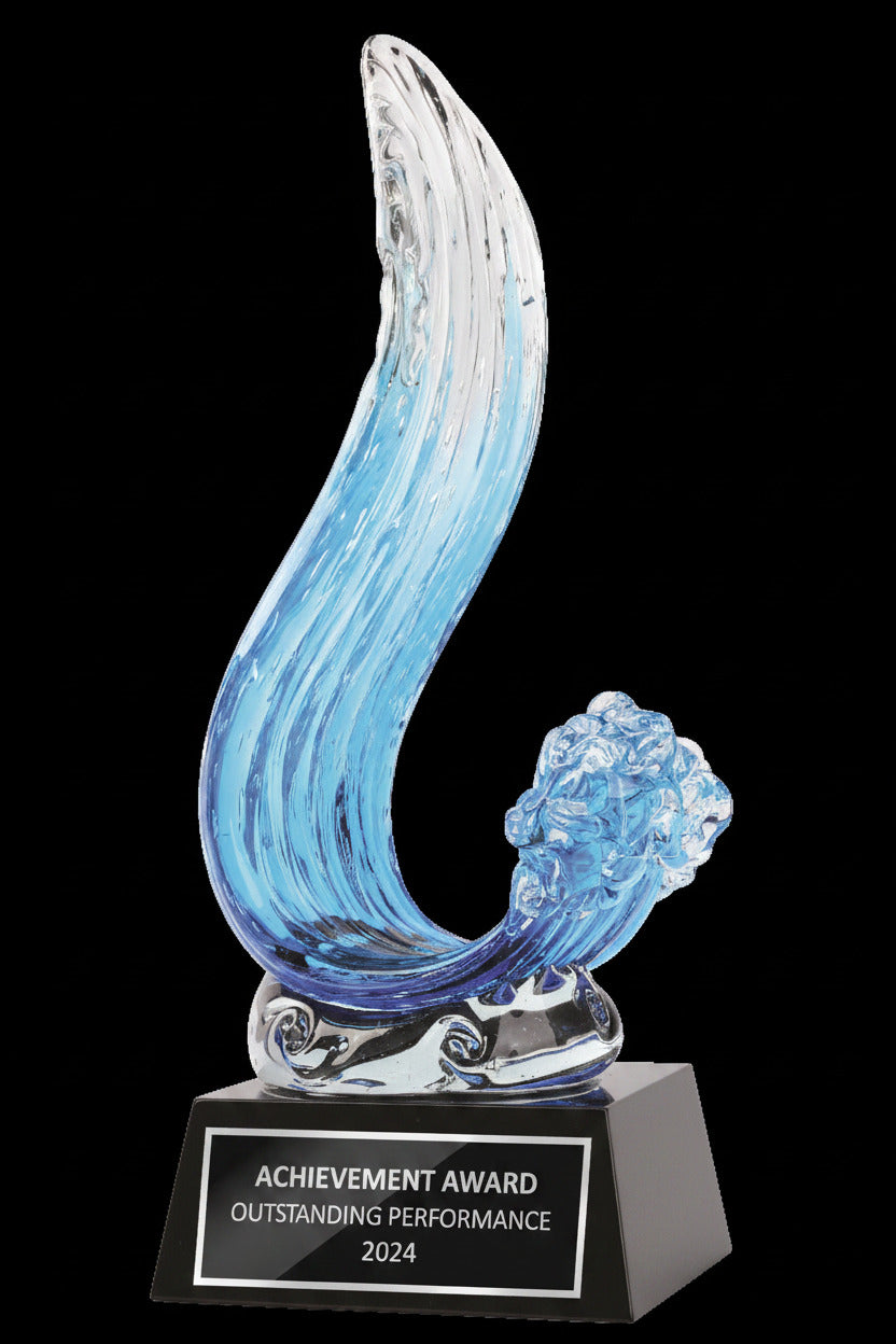Large Blue Wave Glass Art