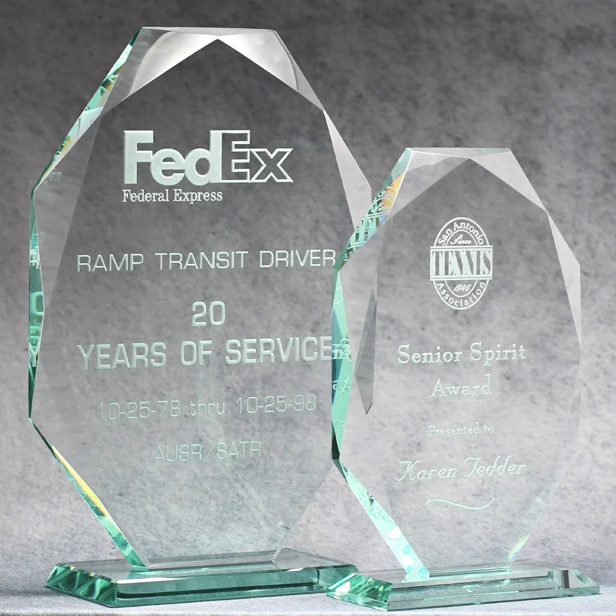 Jade Glass Multi-Faceted Elongated Octagon Award