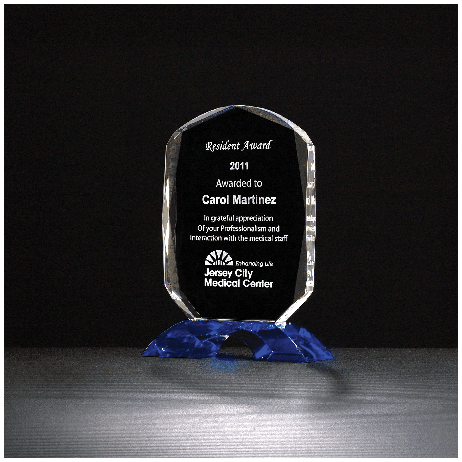 Clear Crystal Award with Cobalt Blue Base