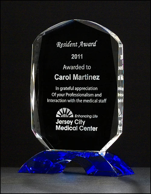 Clear Crystal Award with Cobalt Blue Base