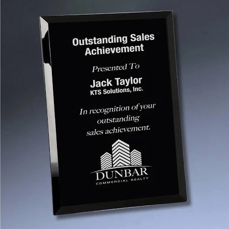 Executive Black Mirrored Glass Plaque With Plate