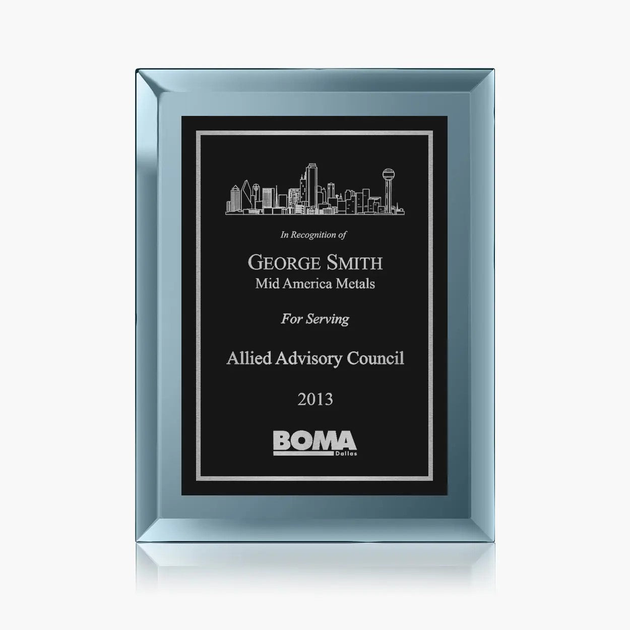 Executive Black Mirrored Glass Plaque With Plate