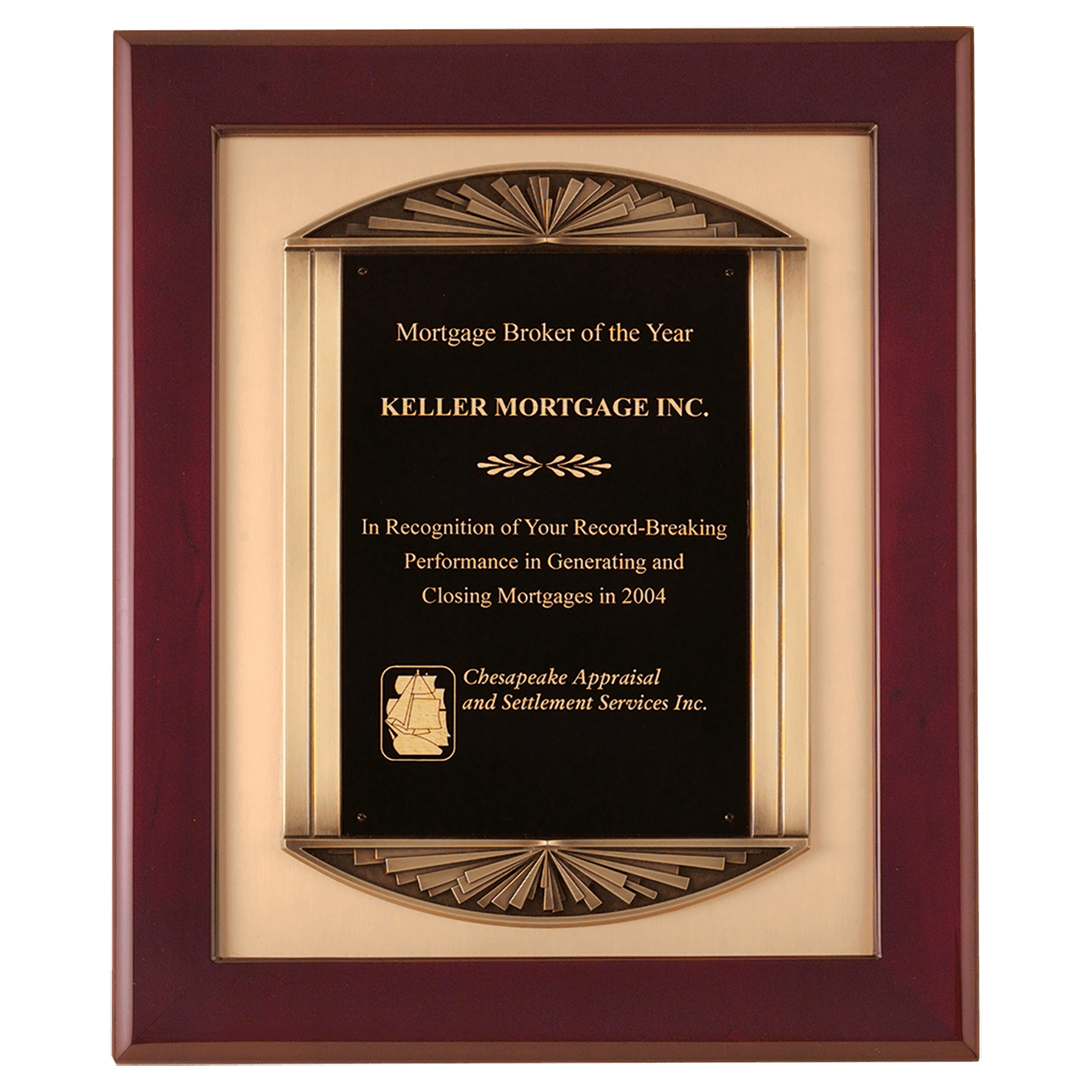 Rosewood Piano Finish Plaque With Cast Metal Frame