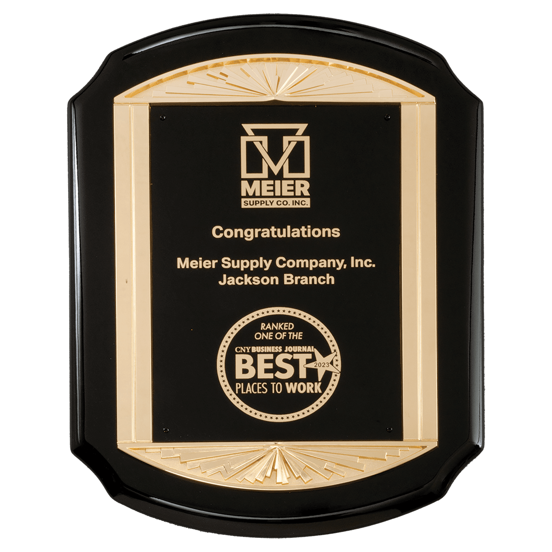 Scalloped Black Piano Finish Plaque With Cast Metal Frame