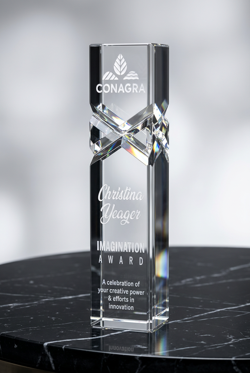 3 sided Carved Crystal Tower Award