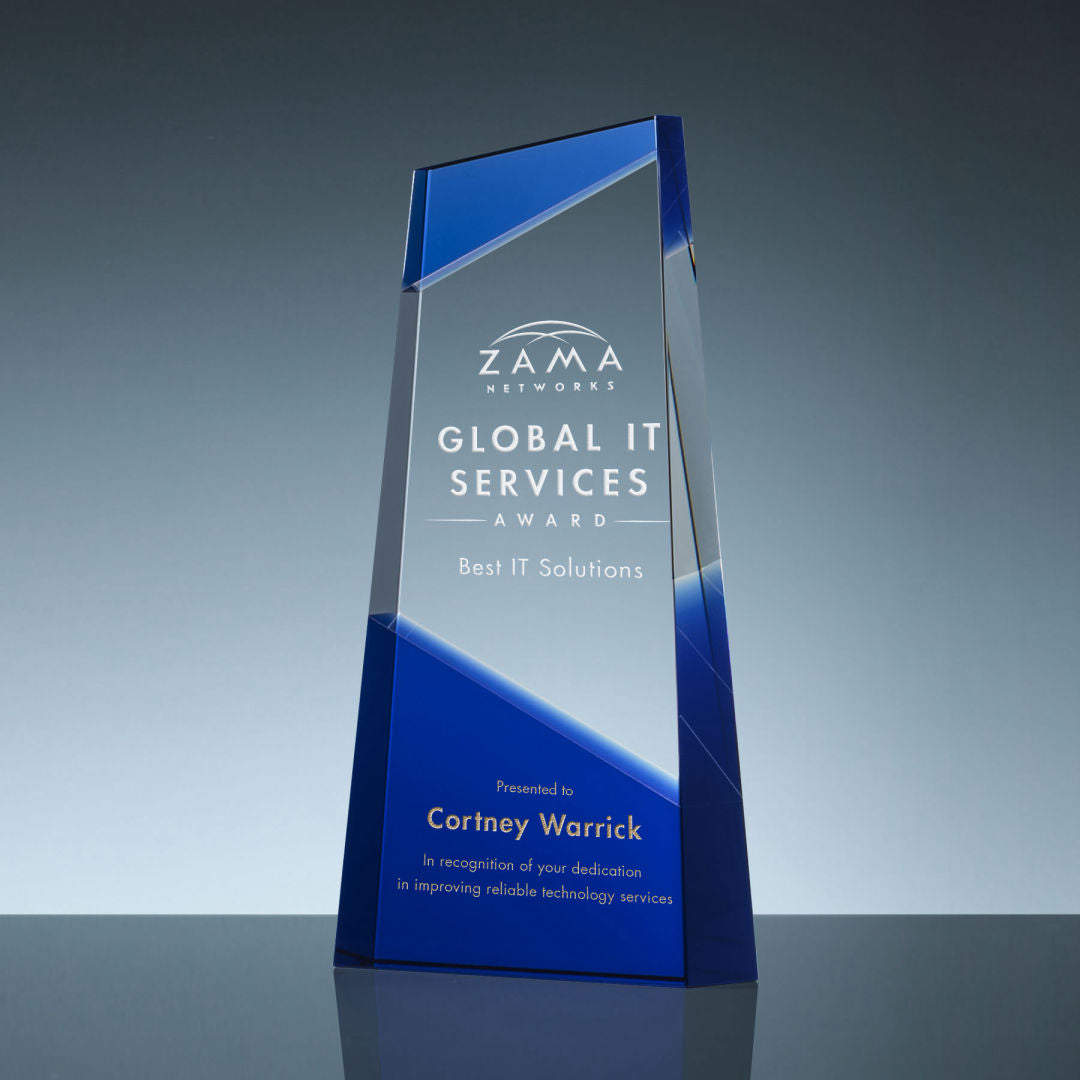 Blue Clear Obelisk Crystal Award