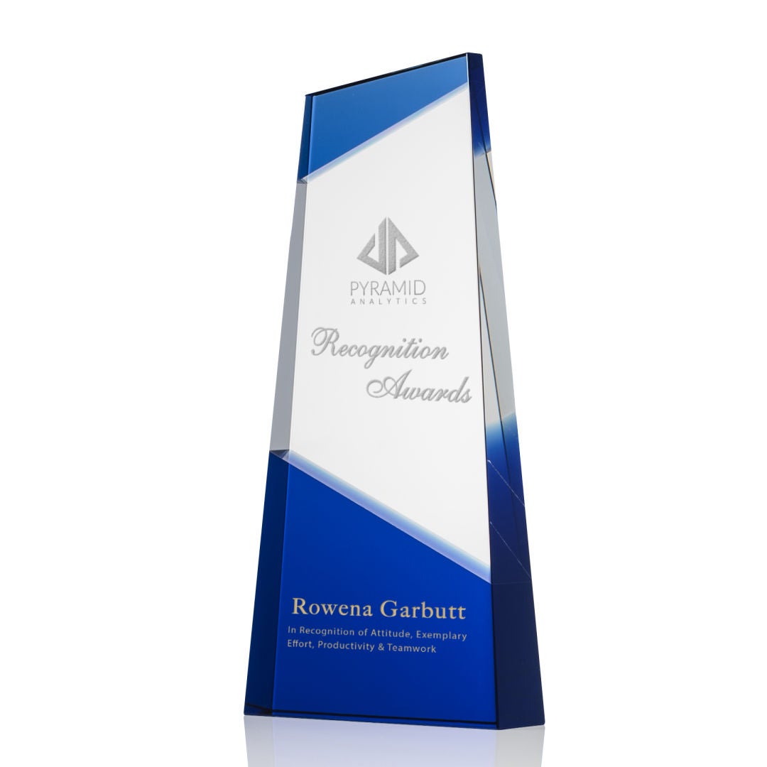 Blue Clear Obelisk Crystal Award
