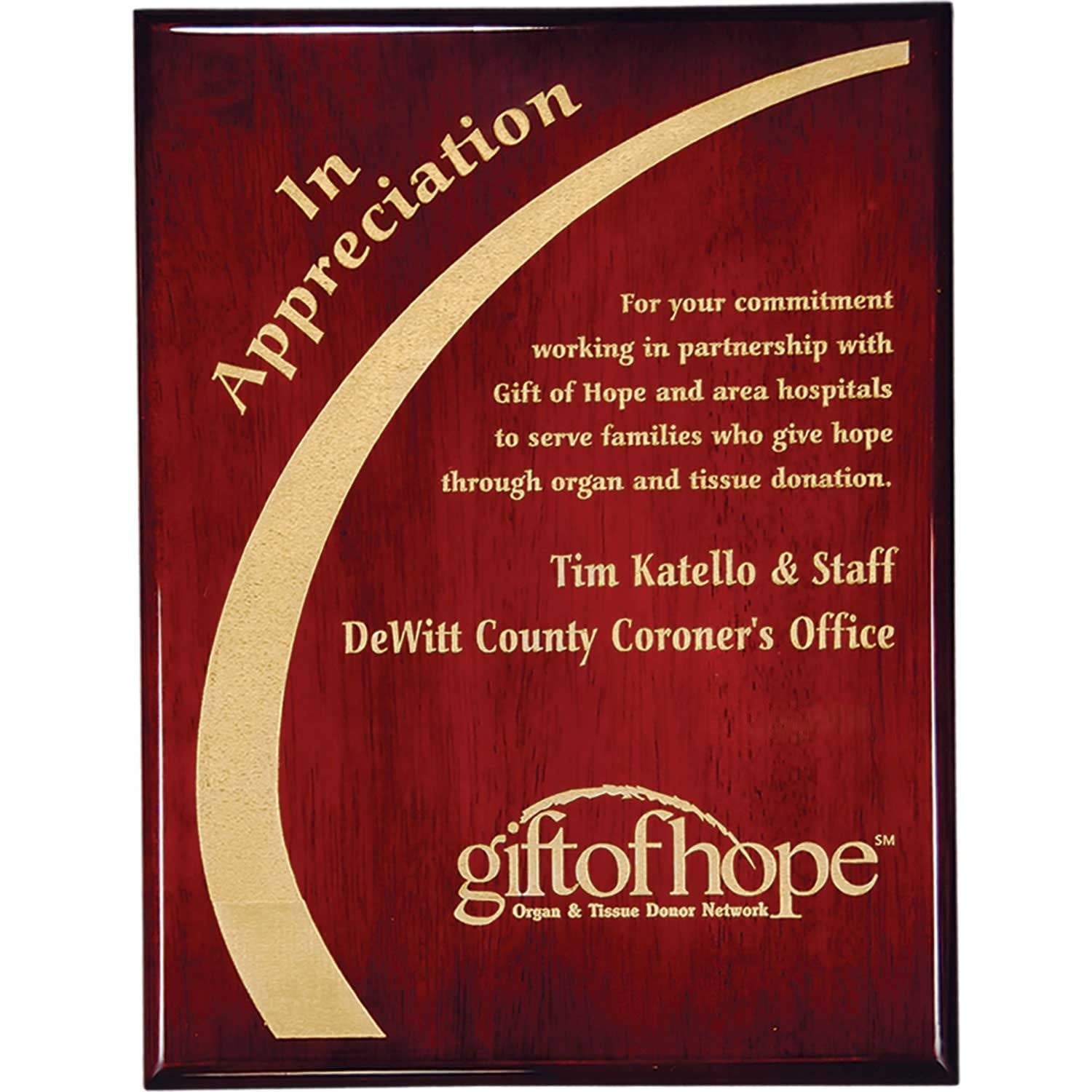 Rosewood Piano Finish Plaque - Gold Filled