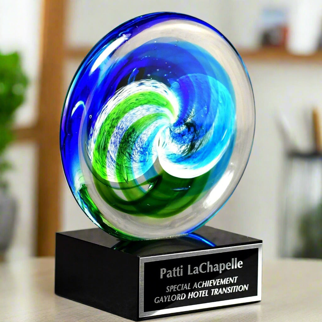 Circle Art Glass on Black Glass Base